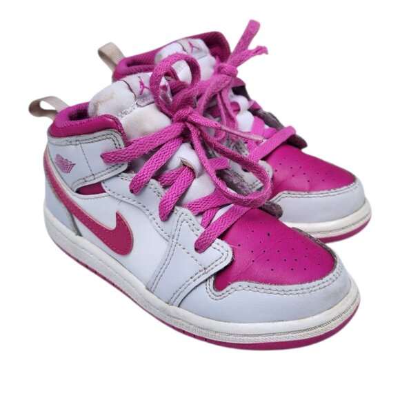 Nike Air Jordan 1 Mid Iris Whisper White Fire Pink FD8782-500 TD Girls Size 10C - Picture 1 of 10